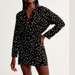 Abercrombie & Fitch Black and White Polka Dot Wrap Dress